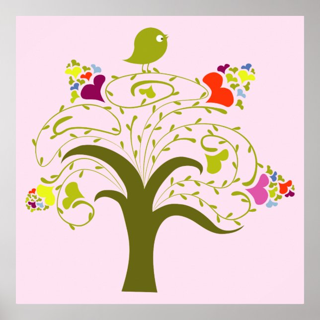 Hjärter och fåglar på ett poster utskrift av Cute  (Framsidan)