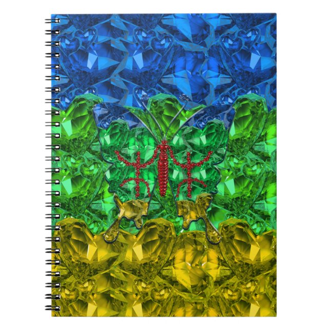 Hjärter och fjäril mot Amazigh flagga Anteckningsbok (Framsidan)