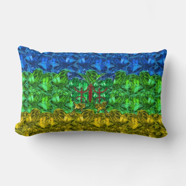 Hjärter och fjäril mot Amazigh flagga Lumbarkudde (Framsida)