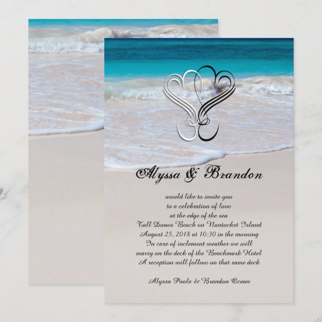 Hjärter och inbjudningar till Ocean Scene Personli (Fram/baksida)