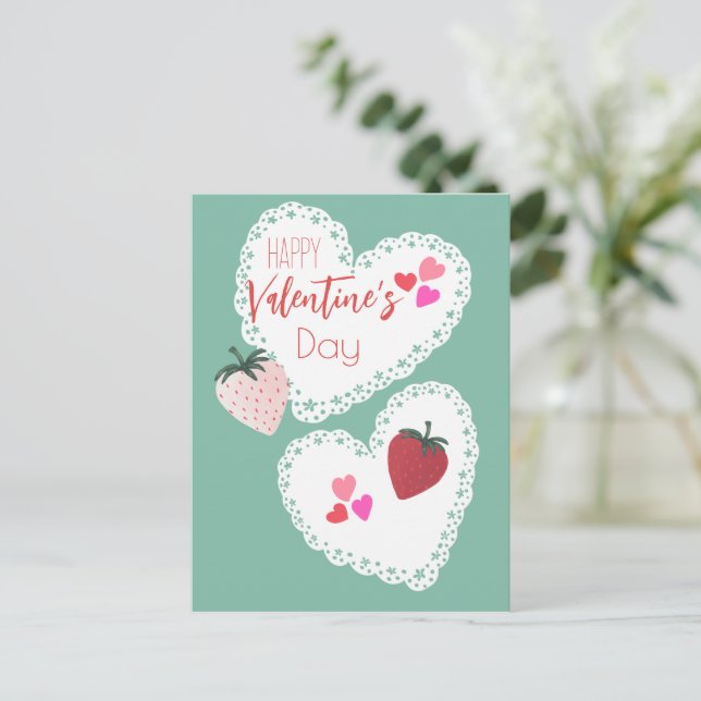 Hjärter och jordgubbar Alla hjärtans dag Helg Vykort (Stående Fram)