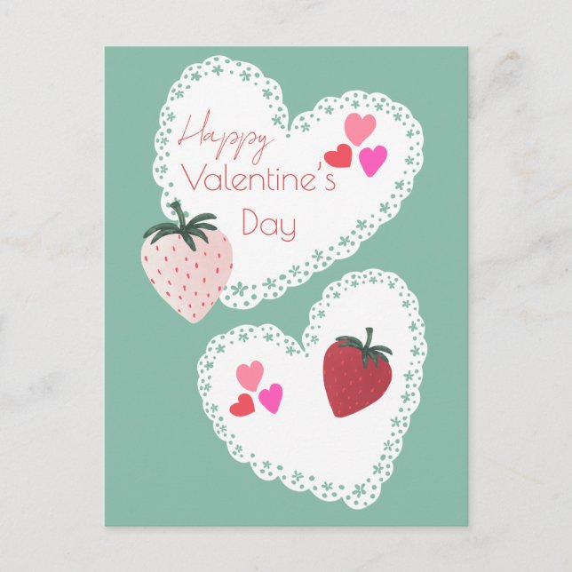 Hjärter och jordgubbar Alla hjärtans dag Helg Vykort (Framsida)
