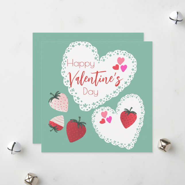 Hjärter och jordgubbar Alla hjärtans dag Julkort (Fram/Back In Situ)