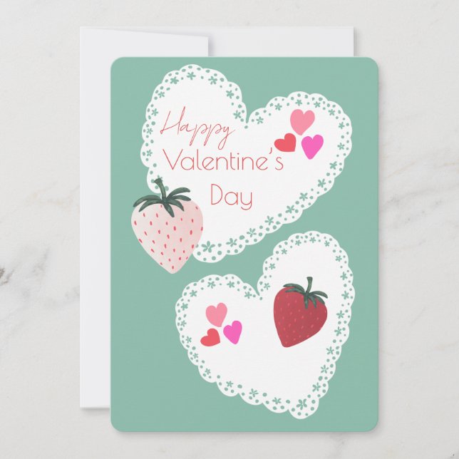 Hjärter och jordgubbar Alla hjärtans dag Julkort (Framsida)