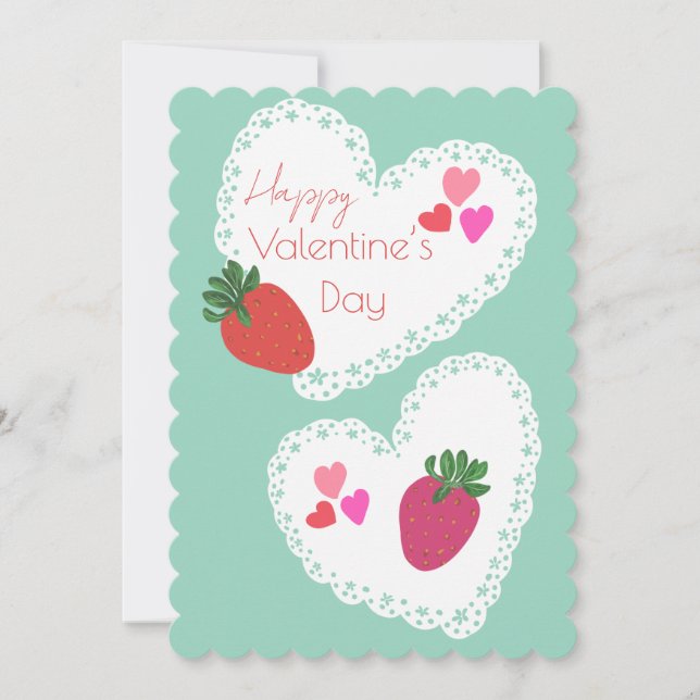 Hjärter och jordgubbar Alla hjärtans dag Julkort (Framsida)