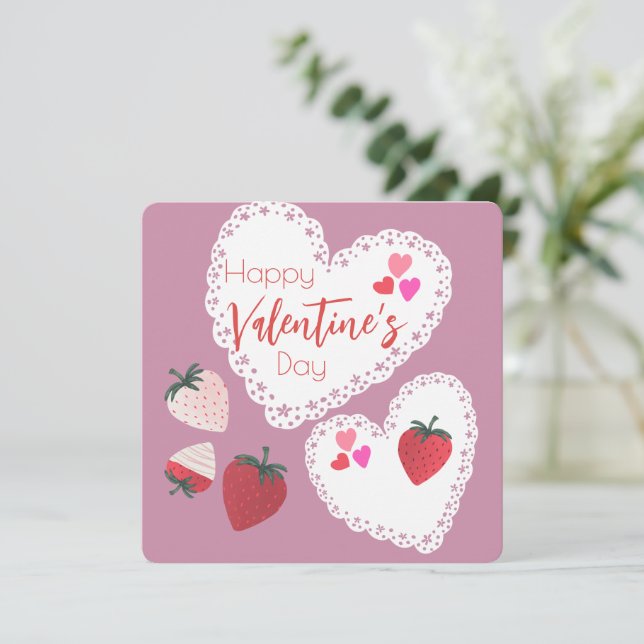Hjärter och jordgubbar Alla hjärtans dag Julkort (Stående Fram)