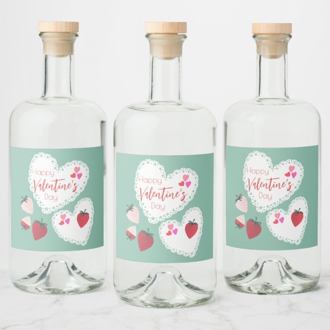 Hjärter och jordgubbar Alla hjärtans dag Spritflaskor Etikett (Flaskor)