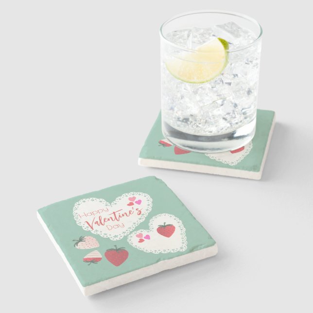 Hjärter och jordgubbar Alla hjärtans dag Stenunderlägg (Sidan)