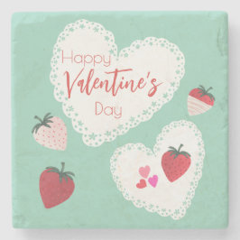 Hjärter och jordgubbar Alla hjärtans dag Stenunderlägg