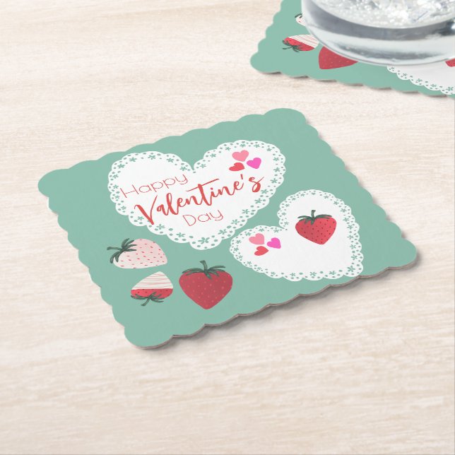 Hjärter och jordgubbar Alla hjärtans dag Underlägg Papper (Vinklad)