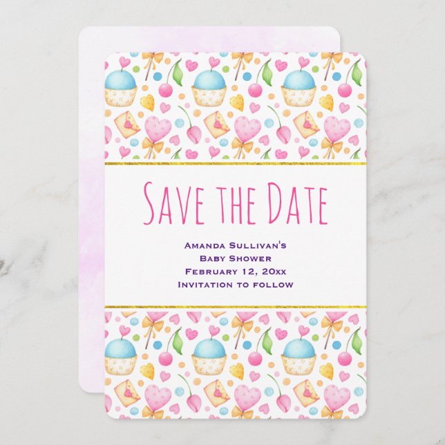 Hjärter och Kärlek-besökta vattenfärgen Mönster Spara Datumet (Fram/baksida)