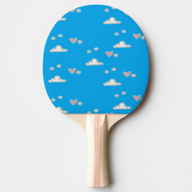 Hjärter och moln på blått pingisracket (Framsidan)