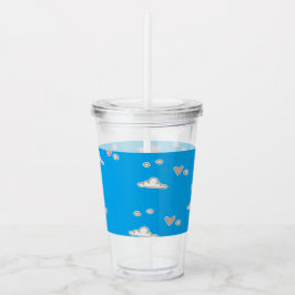Hjärter och moln på blått take away mugg