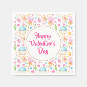 Hjärter och muffins Watercolor Mönster Valentine Pappersservett