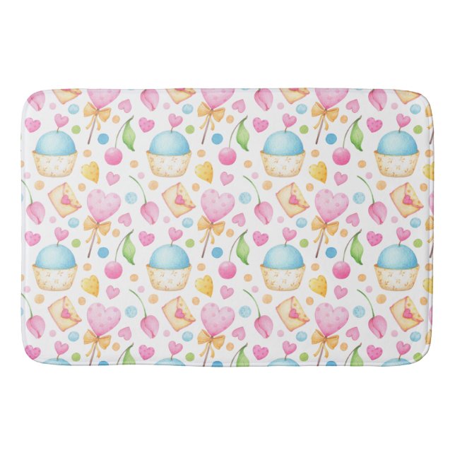 Hjärter och Muffinsar Förtjusande vattenfärg Mönst Badrumsmatta (Framsidan)