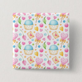 Hjärter och Muffinsar Förtjusande vattenfärg Mönst Knapp