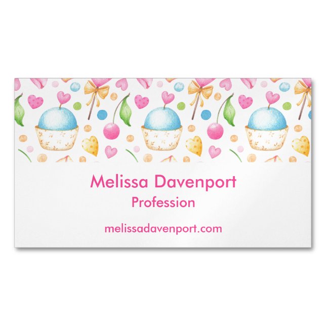 Hjärter och Muffinsar Förtjusande vattenfärg Mönst Magnetiska Visitkort (Framsida)