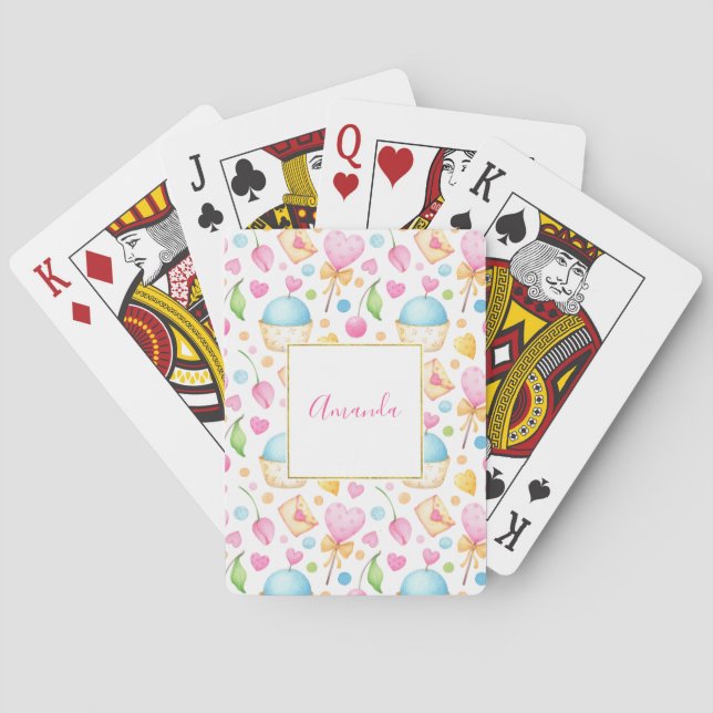 Hjärter och Muffinsar Söta vattenfärgen Mönster Casinokort (Baksidan)