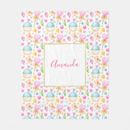 Hjärter och Muffinsar Söta vattenfärgen Mönster Fleecefilt