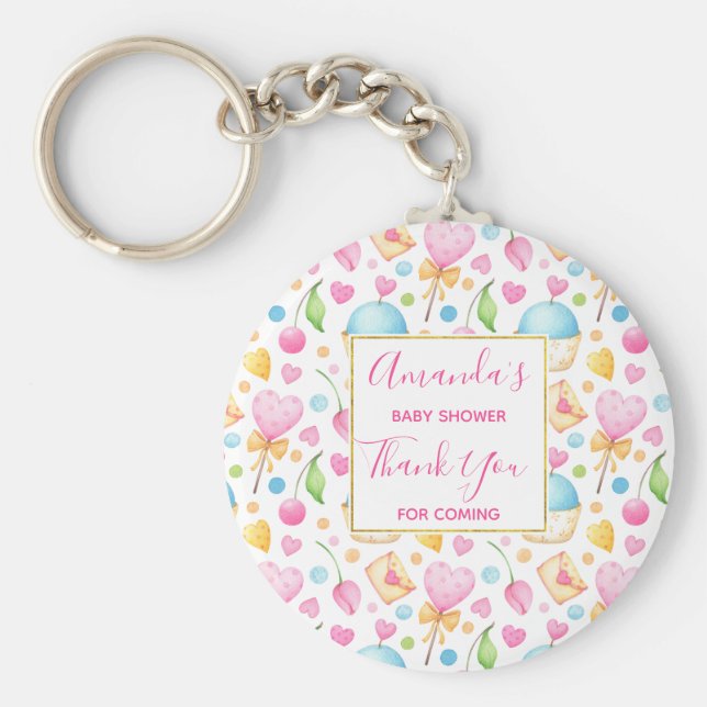 Hjärter och Muffinsar Söta vattenfärgen Mönster Nyckelring (Framsidan)