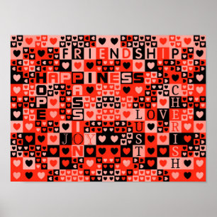 Hjärter och Ord Art Poster