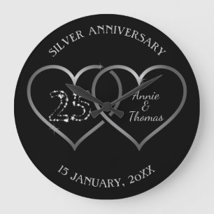 Hjärter och siffror i silver stor klocka