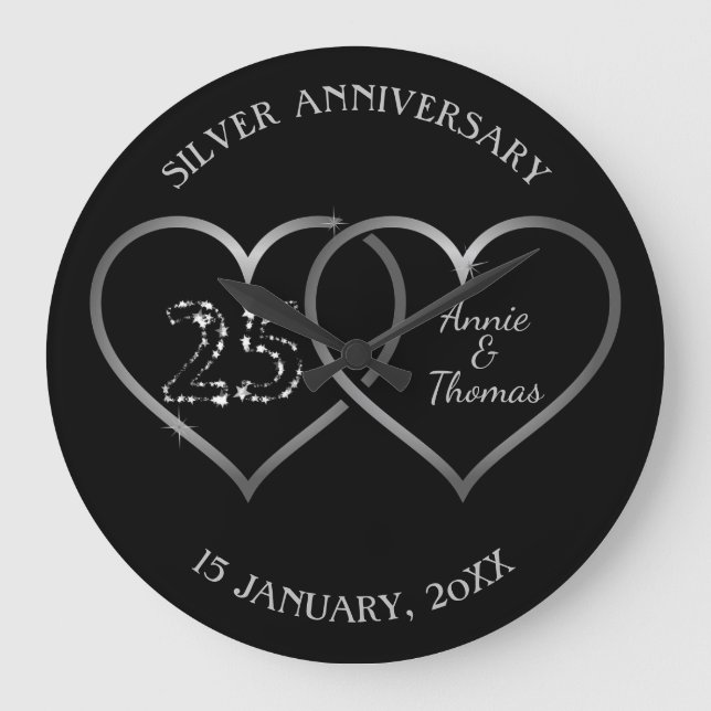 Hjärter och siffror i silver stor klocka (Framsida)