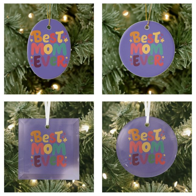 Hjärter och stjärnor Bästa mamma någonsin Julgransprydnad Keramik (Hearts and Stars Best Mom Ever  ornaments)