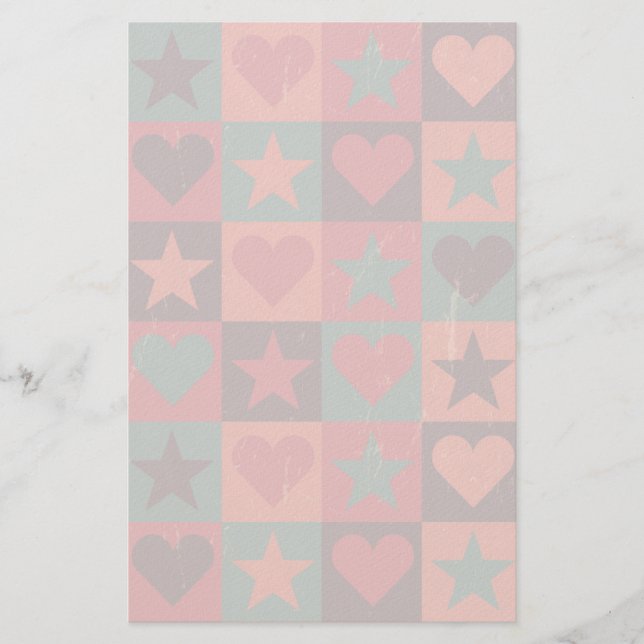 Hjärter och stjärnor Mönster Rosa Brevpapper (Framsida)