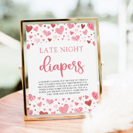 Hjärter Valentine Late Night Diaper Baby Shower Poster