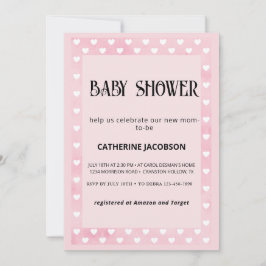 Hjärter vid inbjudan till Rosa Baby Shower