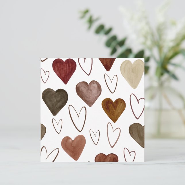 Hjärteskiss för vattenfärgen Hand plockade ut linj Tack Kort (Stående Fram)