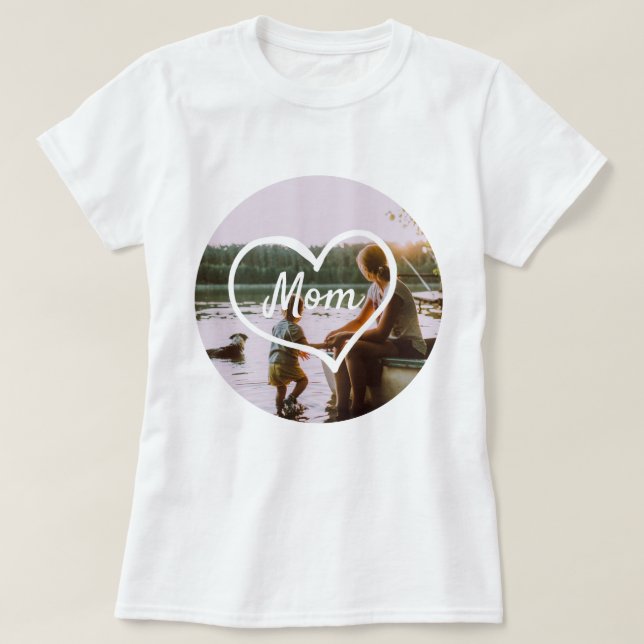 Hjärtfamilj Foto Skript Anpassad Present T-Shirt (Design framsida)