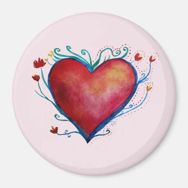 Hjärtfärgad konst stor, 3-tums runda magnet (Framsidan)