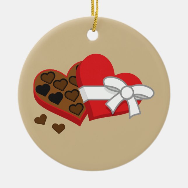 Hjärtfärgat "gift box" - Alla hjärtans dag Julgransprydnad Keramik (Framsidan)