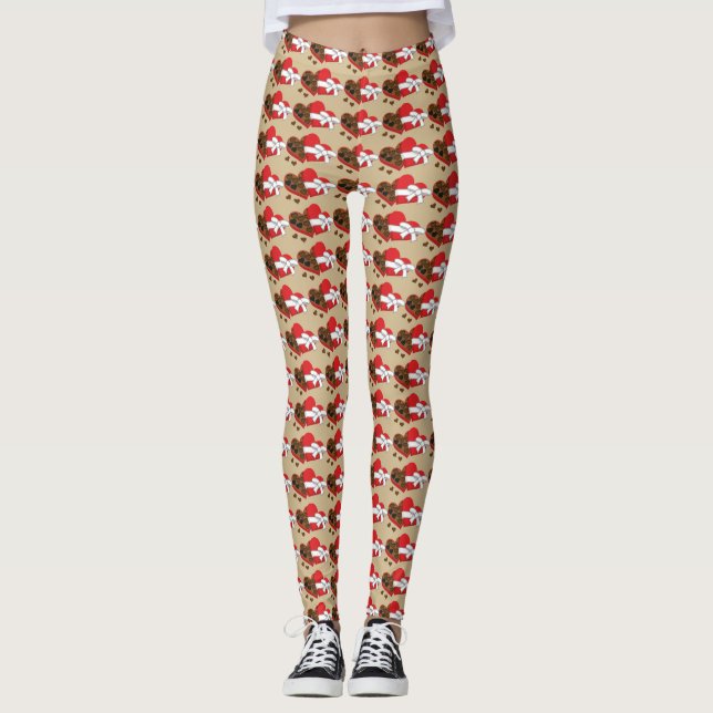 Hjärtfärgat "gift box" - Alla hjärtans dag Leggings (Framsida)