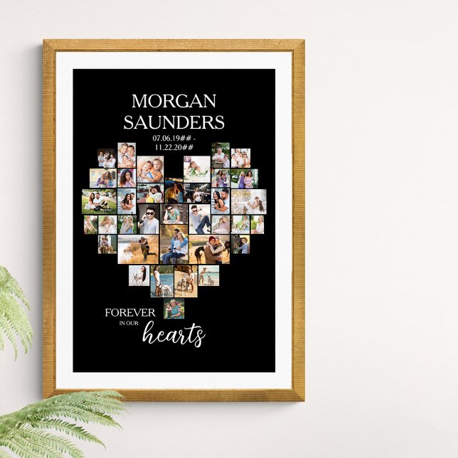 Hjärtfigur 36 Fotokollage, memorialbild Poster (Funeral memorial poster to order professionally printed or as a printable digital download)