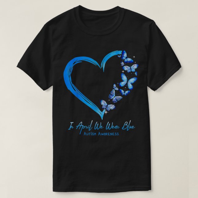 Hjärtfjärilsvulst i april Bära Blue Autis T Shirt (Design framsida)