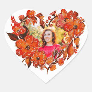 Hjärtform Blommigt Photo Ram Hjärtformat Klistermärke