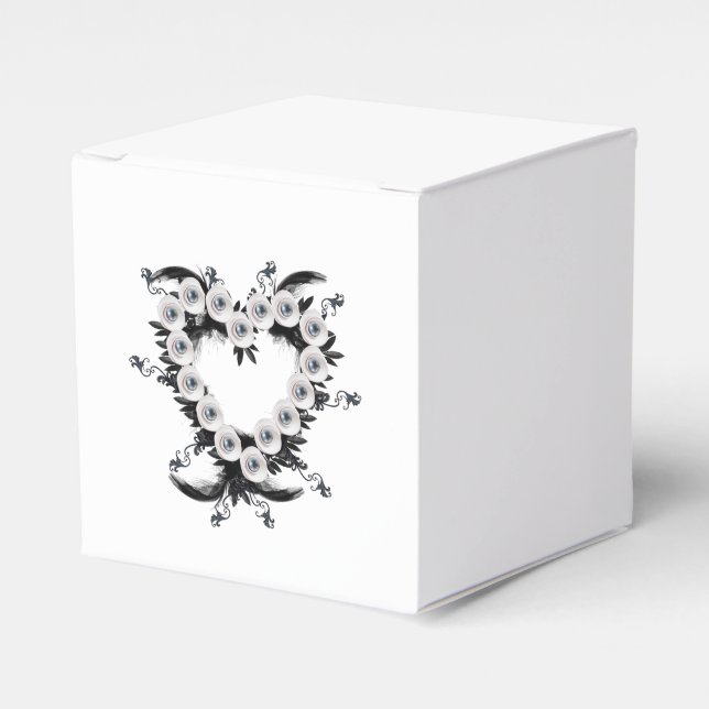 Hjärtform för ludd och svart pärlämne presentaskar (Framsidan Sidan)