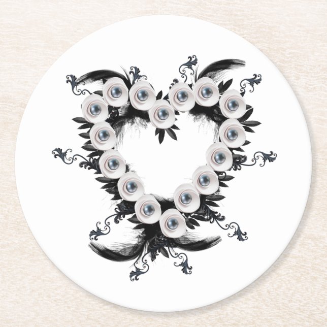 Hjärtform för ludd och svart pärlämne underlägg papper rund (Framsidan)