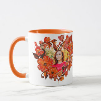 Hjärtform Orange Red Blommigt Photo Ram Mugg