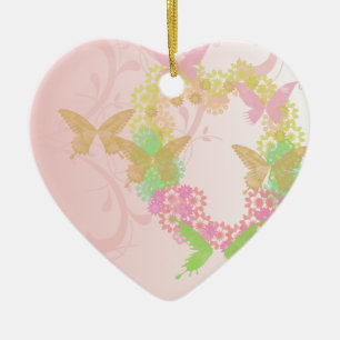Hjärtform Ornament med blommor och fjäril