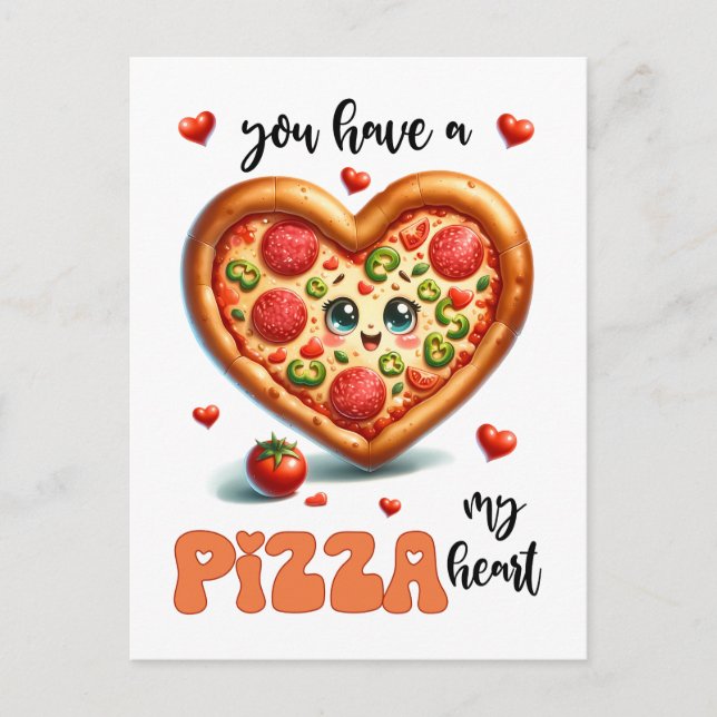 Hjärtform Pizza Punny Mitt hjärta Valentine Vykort (Framsida)