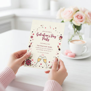 Hjärtformad blommig Galentine-fest-inbjudan Inbjudningar