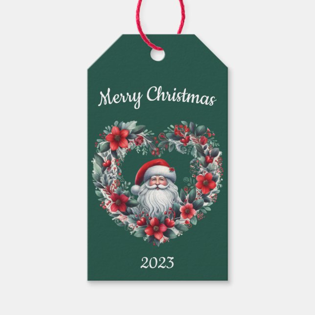 Hjärtformad Blommigt Utandning - Julens Jultomten Presentetikett (Framsidan)
