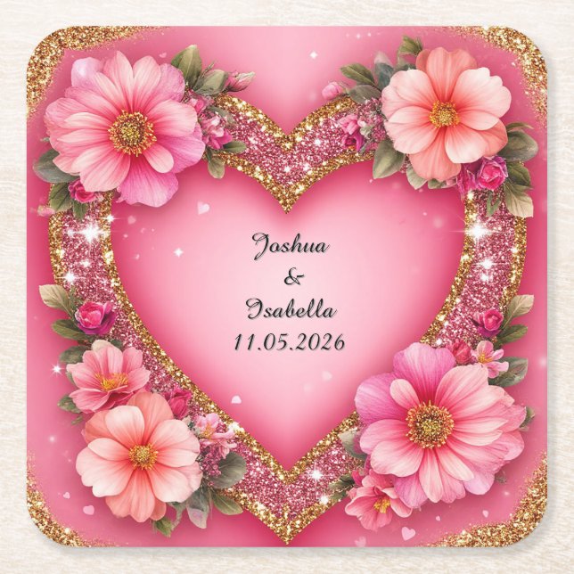 Hjärtformad blomsterarrangemang underlägg papper kvadrat (Framsidan)