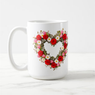 Hjärtformad blomsterkrans Rosor Tusenskönor Tulpan Kaffemugg