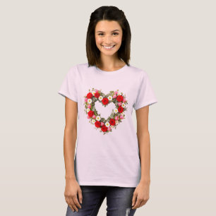 Hjärtformad blomsterkrans Rosor Tusenskönor Tulpan T Shirt