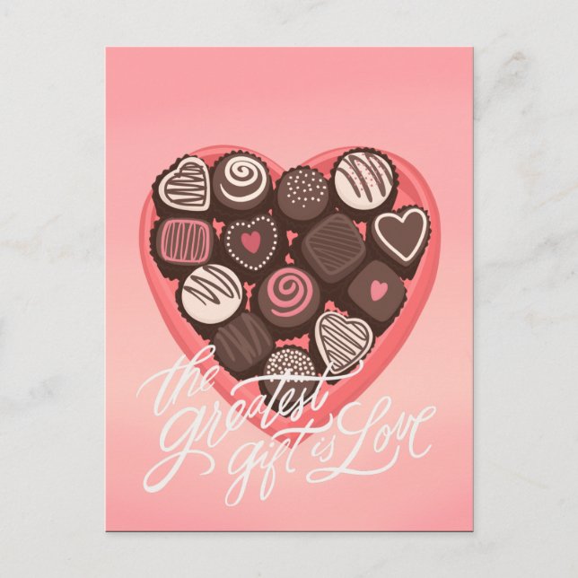 Hjärtformad chokladbox Valentineser design Vykort (Framsida)